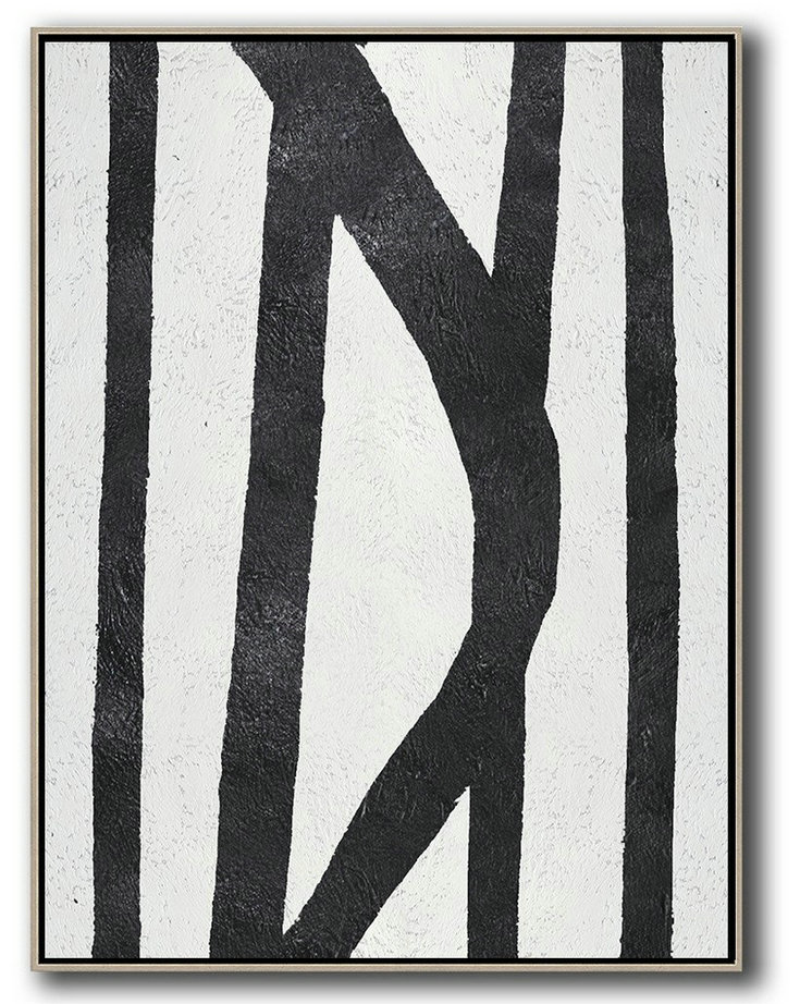 Hand Paint Large Art,Black And White Minimal Painting On Canvas - Decorating A Big Living Room